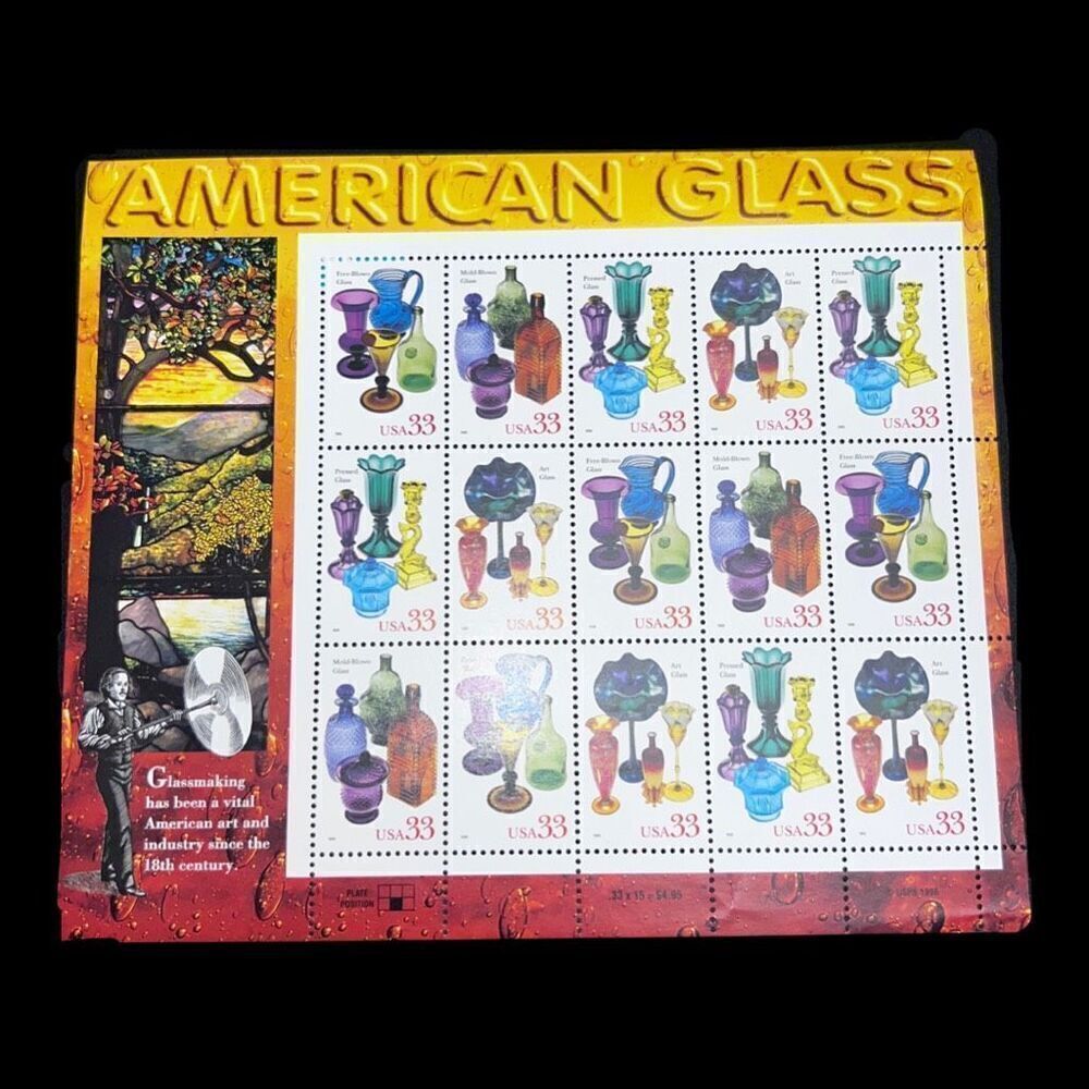 Vintage 1999 US Stamp 3325-3328 - American Glass  Sheet